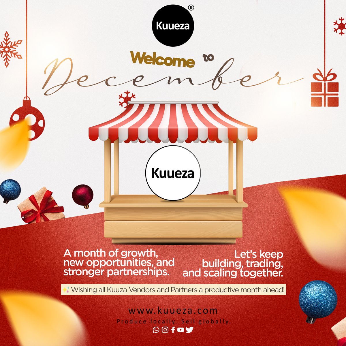 kuueza's tweet image. Hello December, Kuueza fam! 🎉
A new month of growth, opportunities and stronger partnerships is here. 
Let’s keep building, trading and scaling together.
#Kuueza #WelcomeDecember #NewMonthNewGoals  #Vendors #ProduceLocallySellGlobally #BusinessGrowth