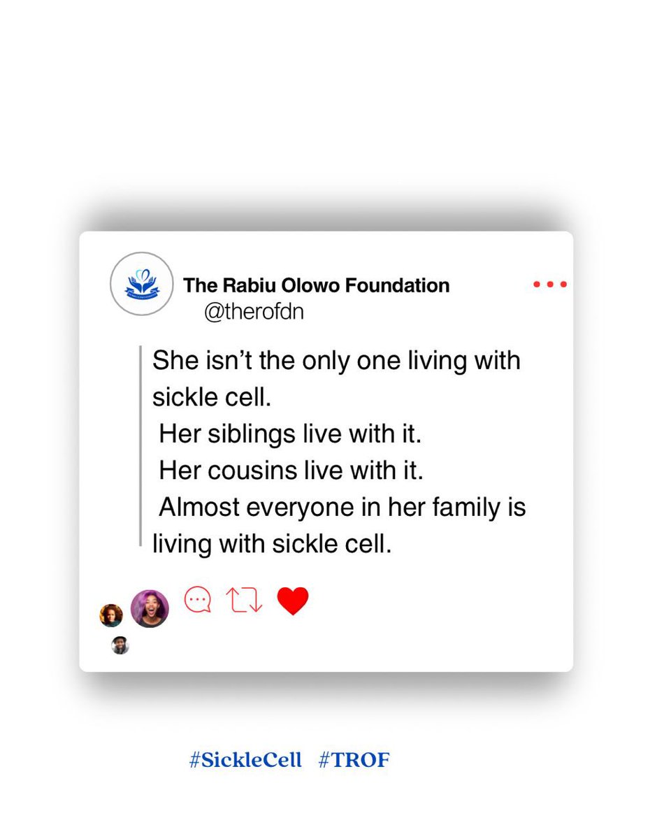 therofdn's tweet image. Sickle cells don't “run in the family.”

 When an entire family is affected by sickle cell, it’s not fate.

#trof #SCD