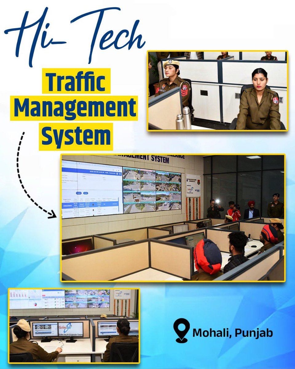 Punjab_Progress's tweet image. Hi-Tech Traffic Management System actively monitoring Mohali’s roads. Smart Traffic, Safe City. With real-time monitoring, quick action and seamless coordination, this is modern policing at its best.
