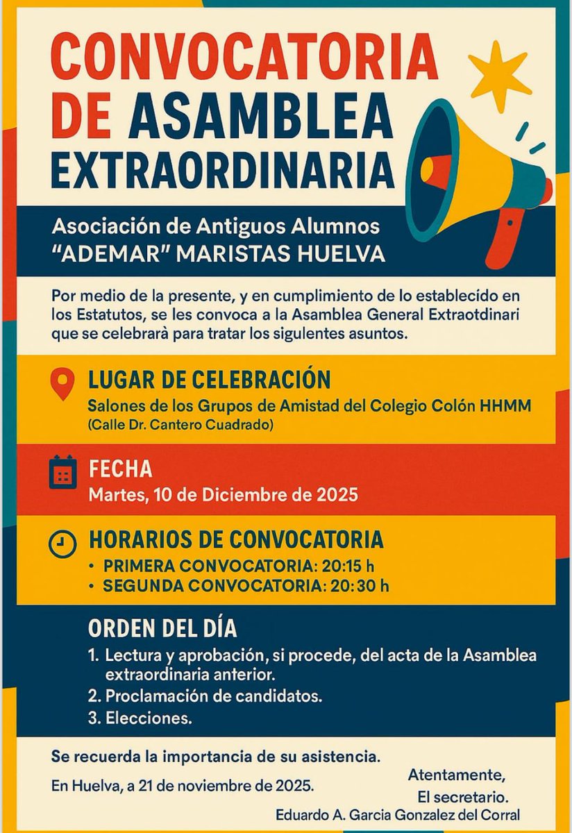 🔜El próximo🔟de diciembre es un día muy muy importante para el futuro de #Ademar   <a href="/MaristasHuelva/">Maristas🧡Huelva</a> ‼️                                                                                                              Tenemos asamblea ordinaria y extraordinaria ✅ ➕ℹ️ ⬇️