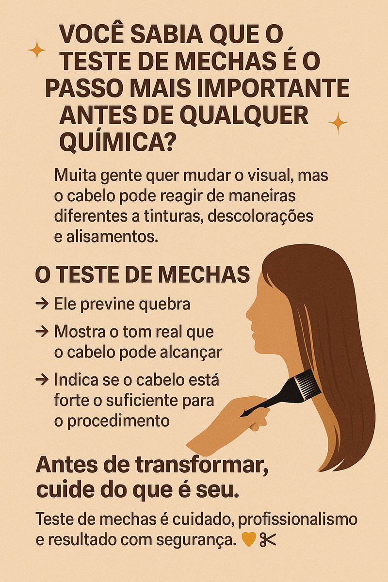 Shaskiasjc's tweet photo. ✨ O teste de mechas é essencial antes de qualquer química!
Ele evita danos, mostra o tom real e garante segurança no procedimento.
Cuidar dos fios é prioridade! 💛✂️
#TesteDeMechas #CabeloSaudavel #BelezaComSegurança #HairCare https://t.co/AlAvBfeN3p