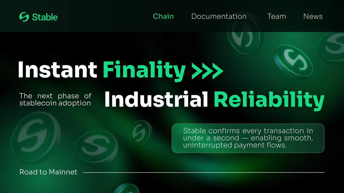 _CryptoNotes_'s tweet image. . @stable redefines speed at the core. achieved sub-second finality on the protocol layer, so transactions settle almost instantly with guaranteed, predictable performance.

For payments, delays and uncertainty are over. Stable delivers immediate, reliable confirmation to keep…