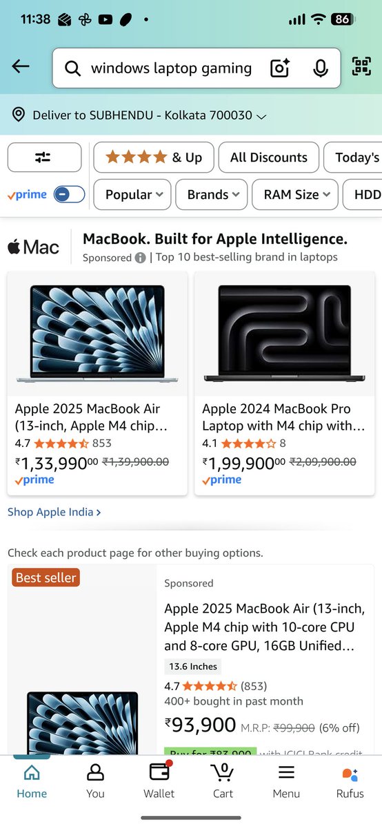 NomadicBong's tweet image. @amazonIN  what happened to your search algorithm. you need to do better than that. It used to be awesome. No hard feelings for @Apple or @Microsoft. I use both to serve my different needs. 

#search #badcoding #macbook #Windows