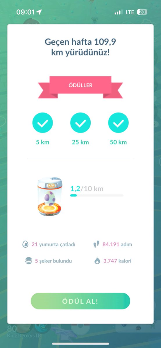 kingdeoxys_tl50's tweet image. My weekly statistics: 109.9 km&apos;s‼️🏃 #pokemongo