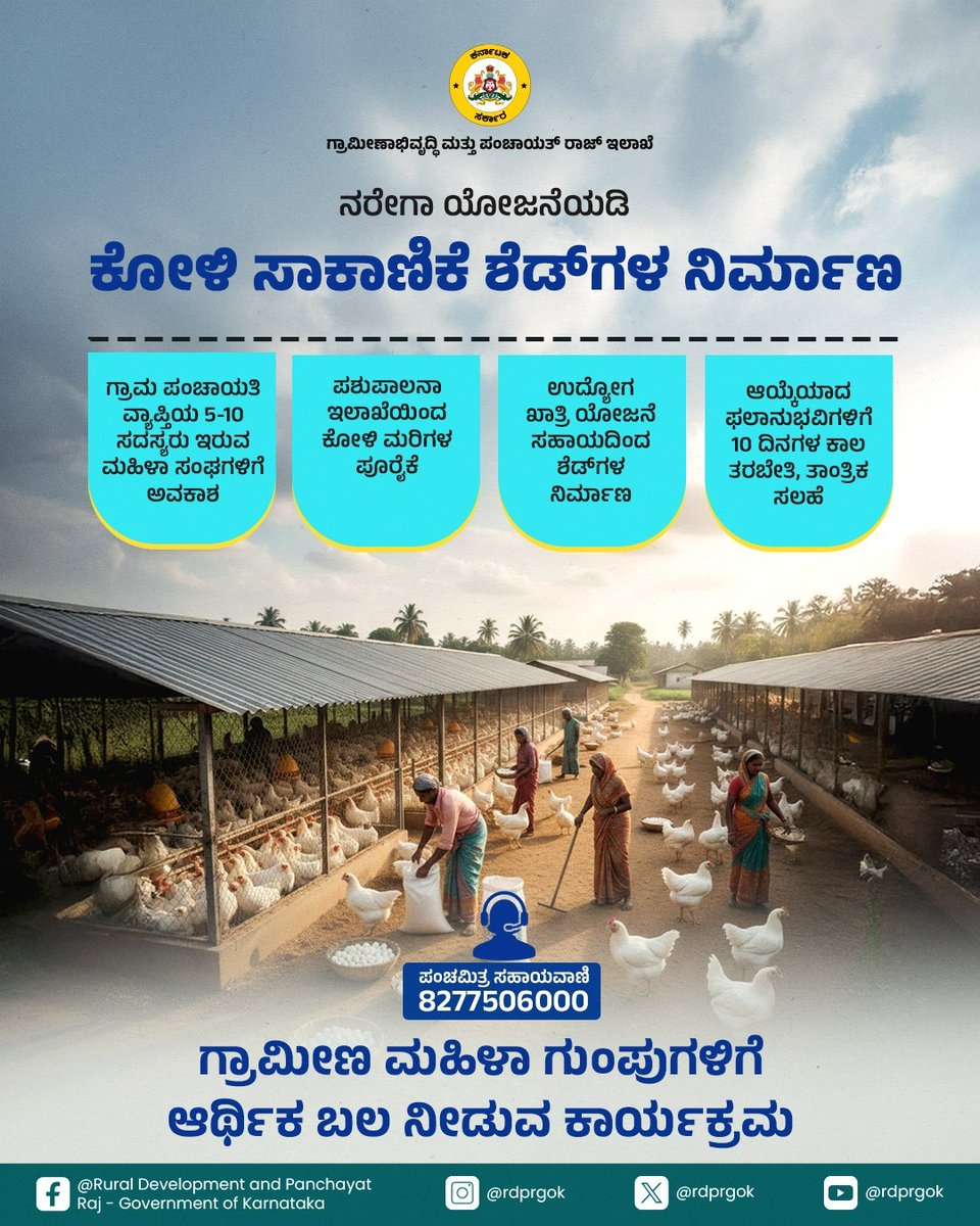 rdprgok's tweet image. ಕುಕ್ಕುಟ ಸಂಜೀವಿನಿ ಯೋಜನೆಯಡಿ ಸಮುದಾಯ ಕೋಳಿ ಸಾಕಾಣಿಕೆ ಶೆಡ್‌ಗಳನ್ನು ನಿರ್ಮಿಸಲು ಉದ್ಯೋಗ ಖಾತ್ರಿ ಯೋಜನೆ ನೆರವಾಗುತ್ತಿದೆ. ಯಾದಗಿರಿ ಜಿಲ್ಲೆಯಲ್ಲಿ ಇದರ ಲಾಭ ಪಡೆಯುವ ಮಹಿಳಾ ಸ್ವ ಸಹಾಯ ಸಂಘಗಳಿಗಾಗಿ ಶೆಡ್ ನಿರ್ಮಿಸಲು 28 ಗ್ರಾಮಗಳನ್ನು ಗುರುತಿಸಲಾಗಿದೆ.

#RDPR #ruraldevelopment #MGNREGA #jobcards #karnataka