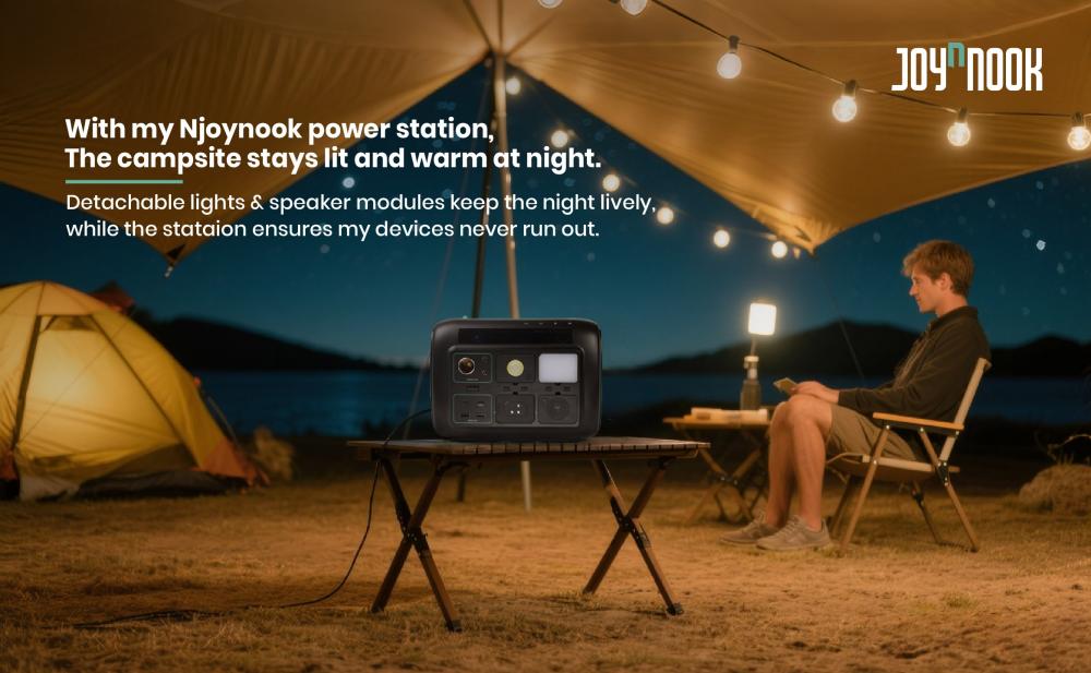 CaixiaNjoynook's tweet image. With my Njoynook power station, the campsite stays lit and warm at night. Detachable lights &amp;amp; speaker modules keep the night lively, while the stataion ensures my devices never run out. #njoynook #camping #offgrid #portablepower