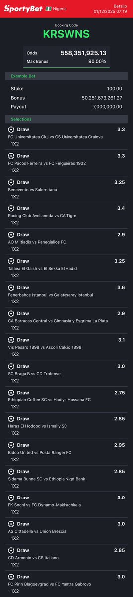 Sporty 
HAK7YQ , S3TQKK , L5FG8S
KRSWNS -- Combined 

Drawsave on football.com

X80CE6BE , X7AFFA5F , X1975D8B
X82E8670 -- Combined