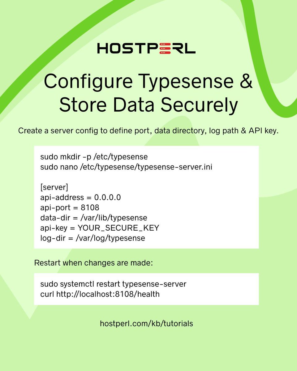 hostperlweb's tweet image. Configure Typesense &amp;amp; Store Data Securely

Create a server config to define port, data directory, log path &amp;amp; API key.
This is where the search engine becomes production-usable. 

#TypesenseServer #UbuntuGuide #LinuxConfiguration #TechTutorials #BackendDevelopment #Hostperl