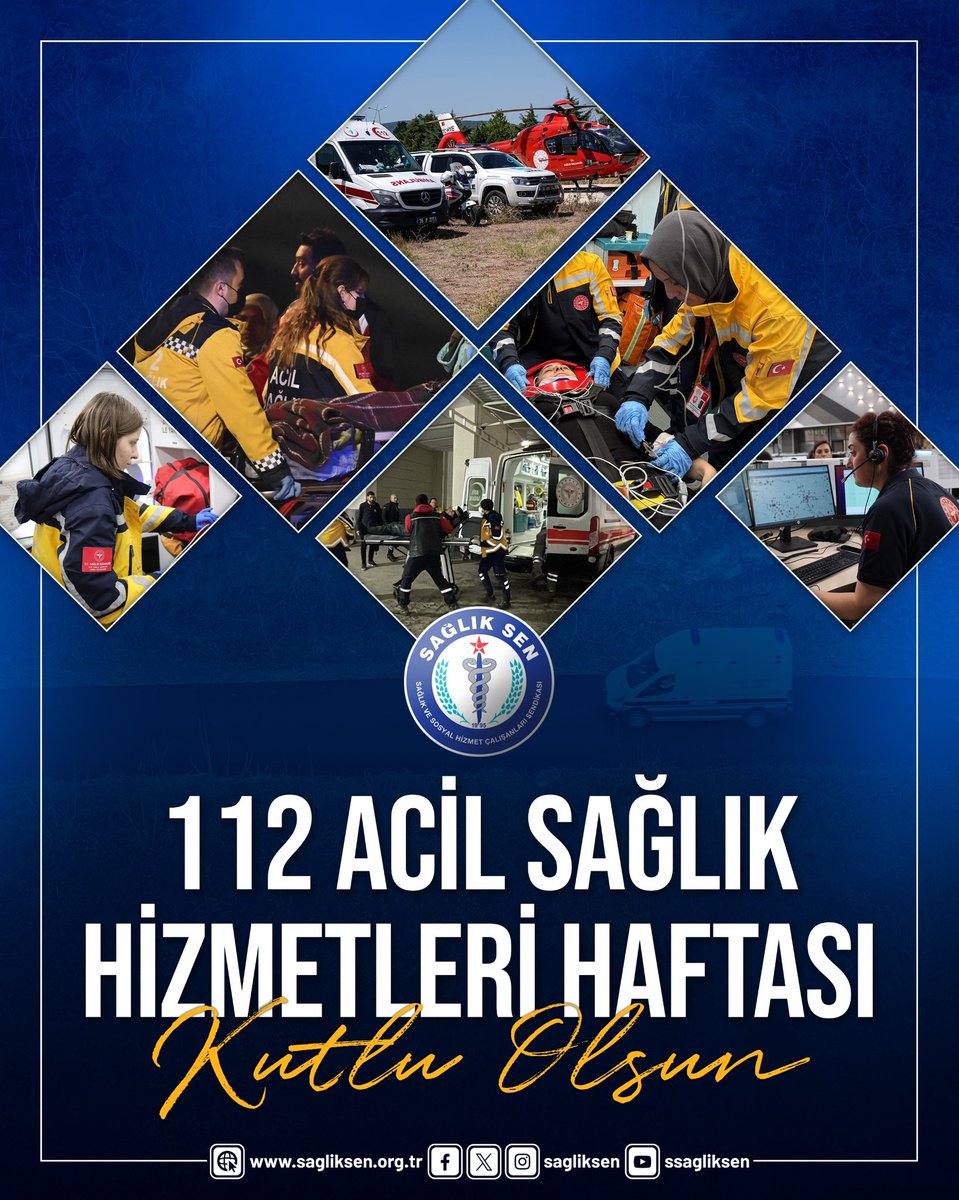 Ülkemizin dört bir yanında vatandaşlarımıza umut olan tüm 112 acil sağlık hizmetleri çalışanlarımızın, 112 Acil Sağlık Hizmetleri Haftası kutlu olsun.

#112AcilSağlıkHizmetleriHaftası