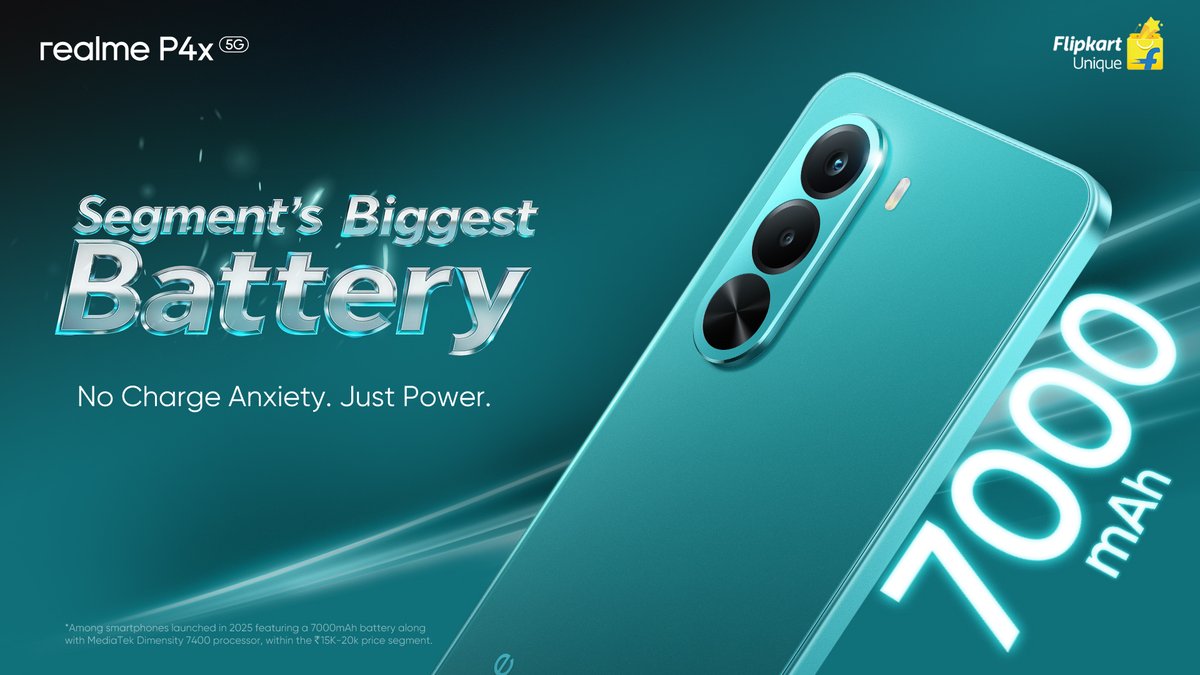 realmeIndia's tweet image. Backed by a 7000mAh battery, the #realmeP4x is built to lead with power for long gaming sessions, endless scrolling, and daily use!

Know more:
tinyurl.com/bdf64zsv 
tinyurl.com/bdd8vzzb

#Fastest7000mAhPioneer