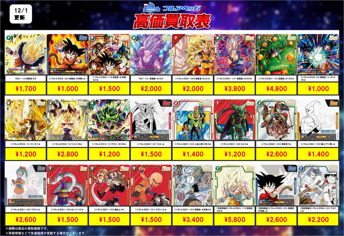 🐉ドラゴンボールフュージョンワールド🐉 ✨買取表更新しました