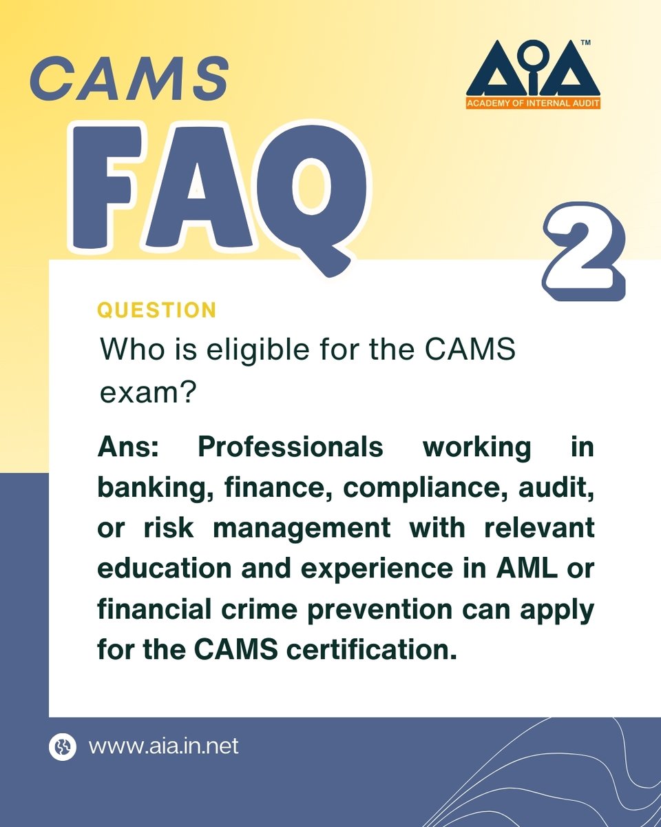 AcademyAudit's tweet photo. Welcome to our FAQ Series - clearing real doubts and giving you the clarity.
Got questions about CAMS, CFE, or CIA?
DM us and we’ll help you.
#CAMS #CAMSCertification #AMLTraining #AntiMoneyLaundering #FinancialCrime #ComplianceCareers #AuditProfessionals #CFECertification https://t.co/2jSfsUR5uU