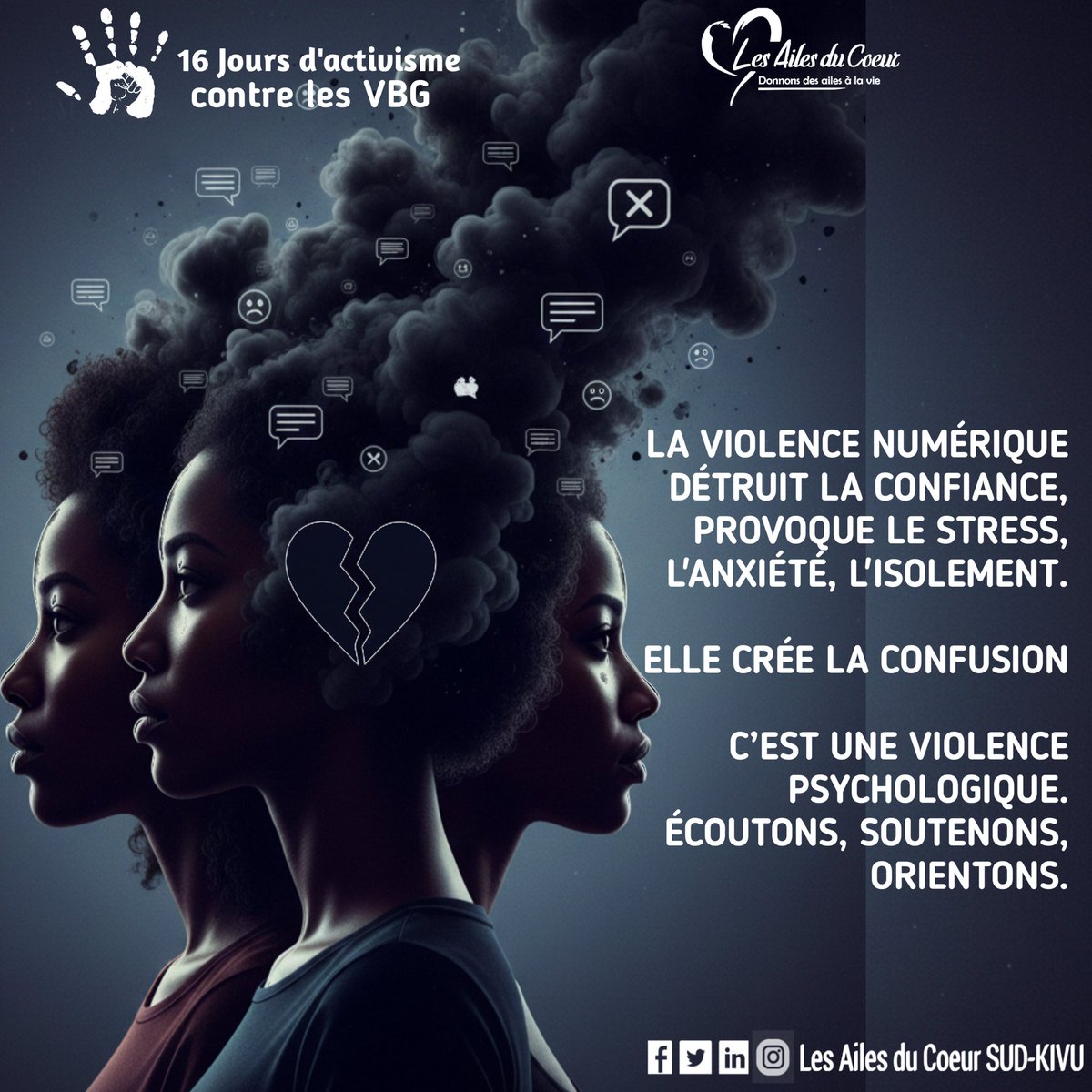 AilesDuCoeurS_K's tweet photo. La violence numérique brise la confiance et crée stress, anxiété et isolement.
C’est une violence psychologique.
Écoutons - Soutenons - Orientons.

#StopVBG #StopViolenceNumérique #RespectEtDignité #CyberSécuritéPourTous #Influence #16VoixUnMessage #MSI400022  #LesAilesDuCœur https://t.co/6NXvGOa4G2