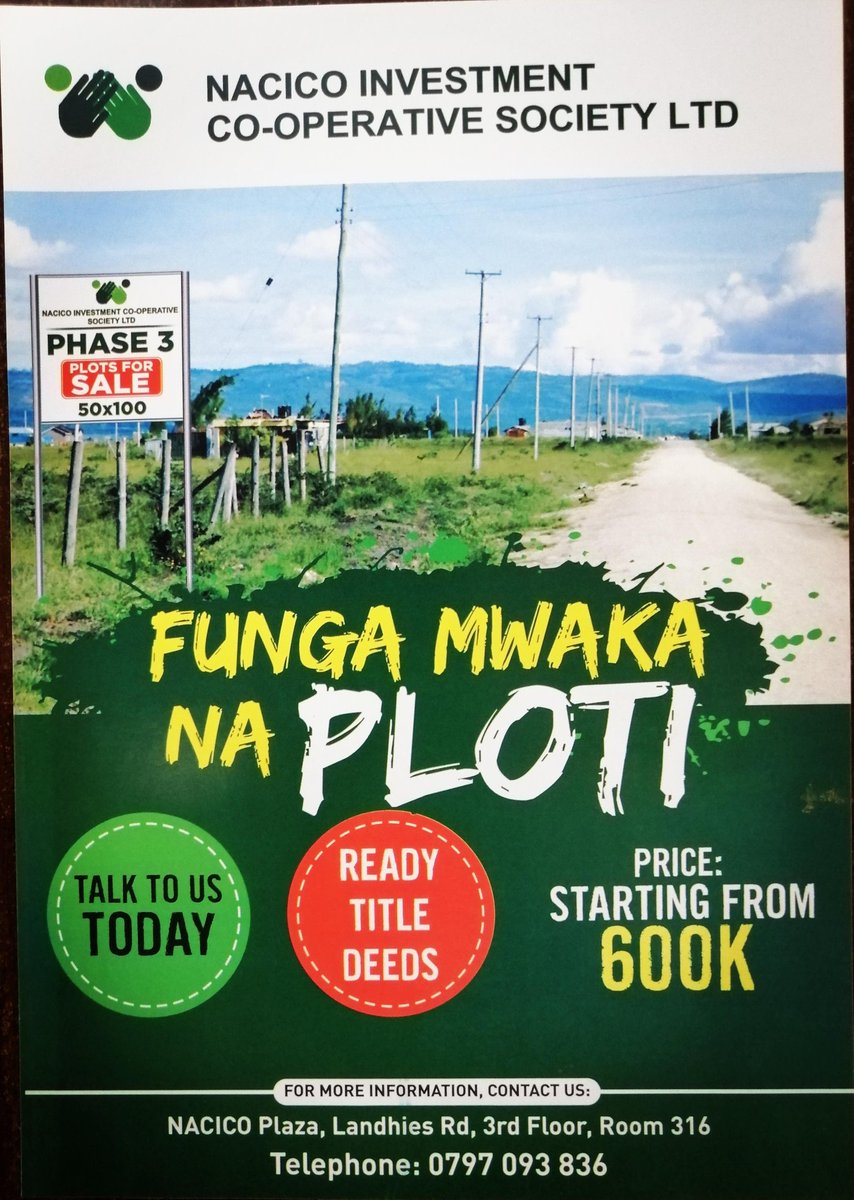 𝐅𝐔𝐍𝐆𝐀 𝐌𝐖𝐀𝐊𝐀 𝐍𝐀 𝐏𝐋𝐎𝐓𝐈, 𝐋𝐈𝐏𝐀 𝐏𝐎𝐋𝐄 𝐏𝐎𝐋𝐄!

Pata plot  bila stress. Secure your future today with our flexible 12 month payment plan.

#plotsforsale #fungamwakanaploti  #nacicoinvestment