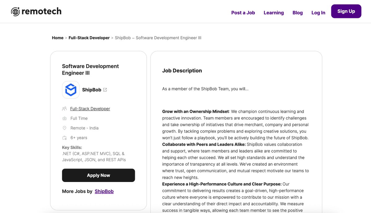 Remotech_ai's tweet image. ShipBob is hiring Software Development Engineer III 
Location: Remote - India
Role: Full-Stack Developer 

🔗 View Details: 
remotech.ai/jobs/software-… 

Sign up to get early access to top remote tech jobs 👇
remotech.ai/sign-up  

#RemoteWork #TechJobs #Remotejobs