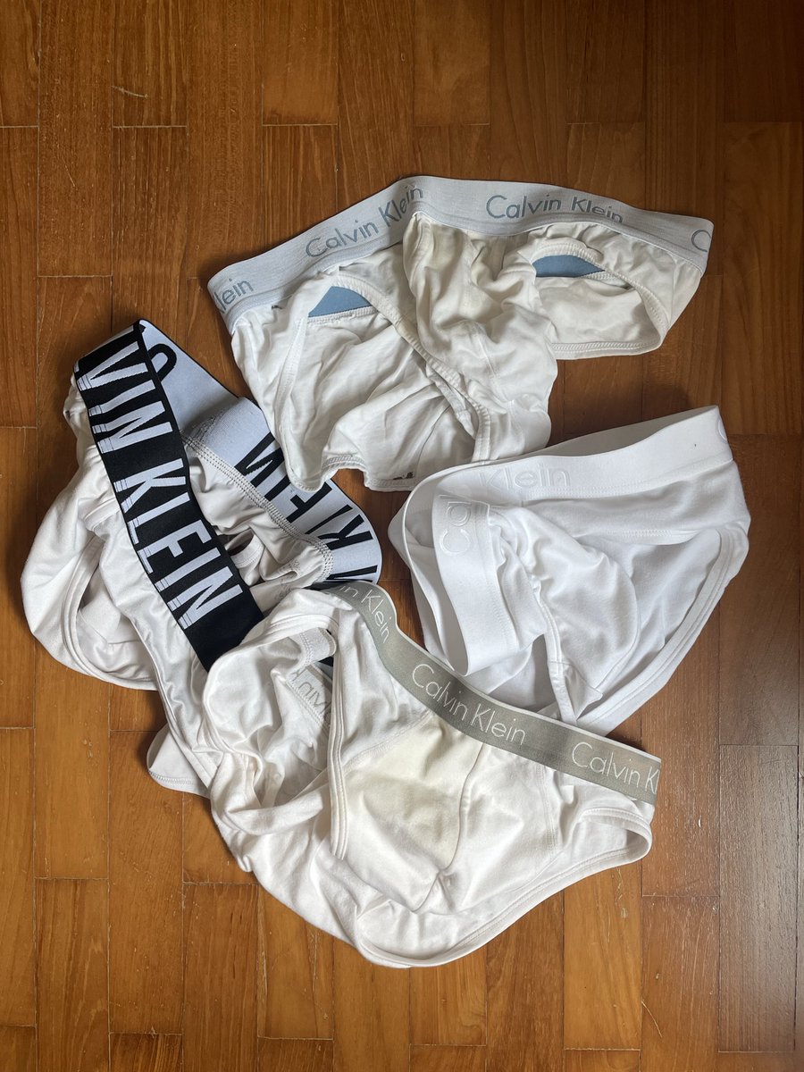 the week ended with a mixed pile of white Calvin’s – old and worn with holes, new pure white ones, some pee-stains, some had cum stains, some had stains from years of crotch chaffing and sweat, one had skid-marks.