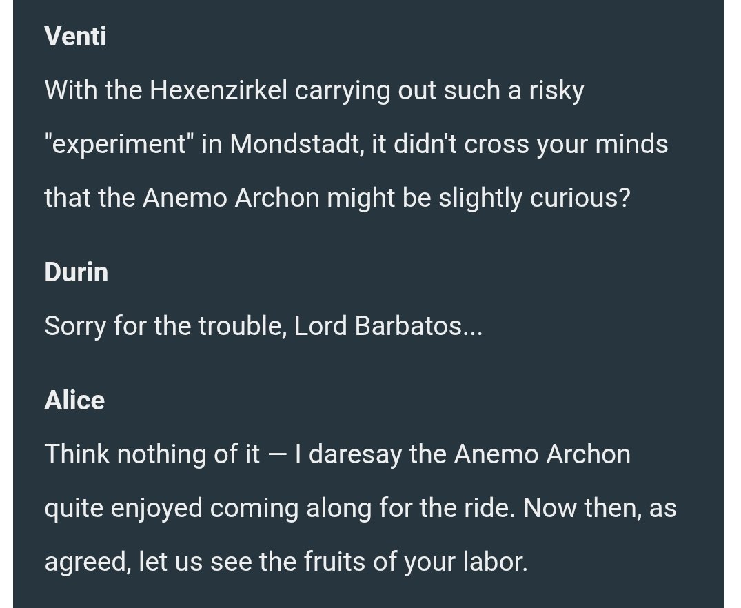 maomaolou's tweet image. // genshin spoilers 

Alice and venti friendship.. Im so happy