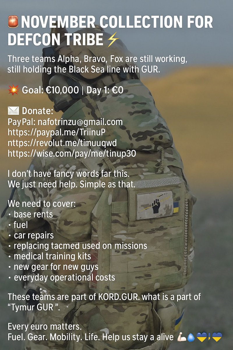 trinzu's tweet image. Support @defcontribe and @frontlinemedic9 today.
DT: 5,337 / 10,000 EUR
FLM: 2,436 / 7,000 USD
paypal.me/TriinuP
revolut.me/triinuuqwd
wise.com/pay/me/triinup…
donorbox.org/fm-lifeblood/f…