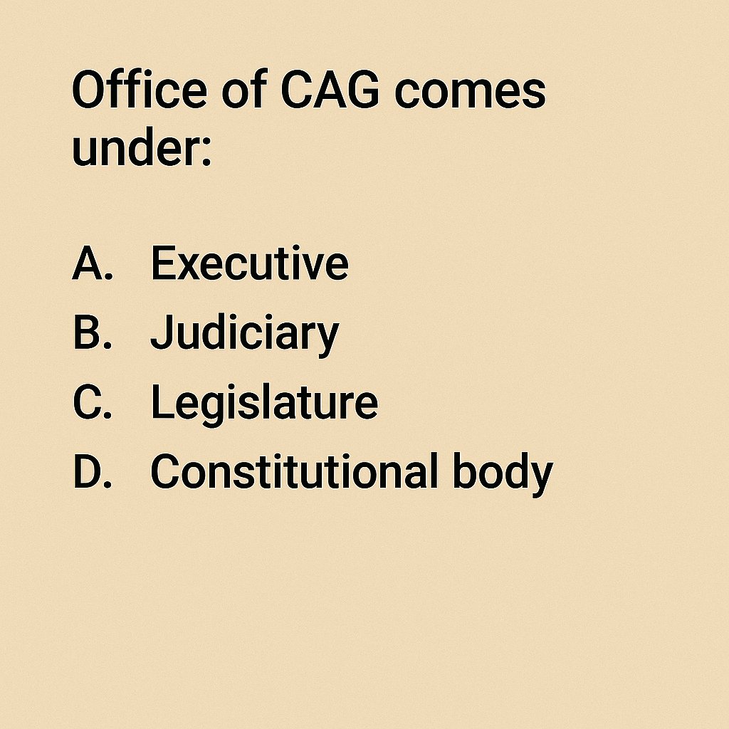 cematerial's tweet image. General Knowledge🔔🔔🔔:

Office of CAG comes under:

#Generalknowledge #UPSC #SSC #RRB #CompetitiveExams #BPSC #UPSCPrelims2026