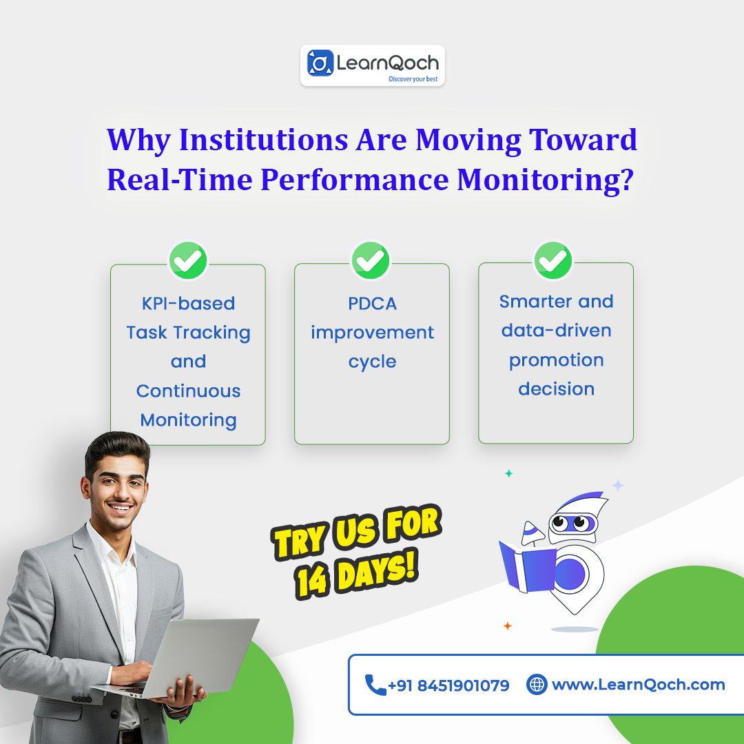 LearnQoch's tweet image. Institutions are switching to Real-Time Performance Monitoring for a reason 

✅ KPI-based tracking
✅ PDCA improvement cycle
✅ Data-driven promotion decisions
Try LearnQoch FREE for 14 days!
🌐 learnqoch.com | 📞 8451901079
#EdTech #PerformanceMonitoring #LearnQoch