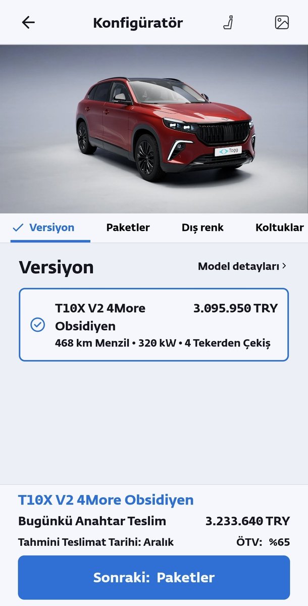 T10X Trumore Sipariş Sayfasından Kaldırıldı: Yeni Model Mi Geliyor?

TOGG, Trumore uygulamasında T10X sipariş ekranını kapattı. Şu anda sadece T10X 4 More Obsidiyen için sınırlı sipariş verilebiliyor. Bu değişiklik, kullanıcılar arasında merak yarattı.

Konuşulan olası ihtimaller