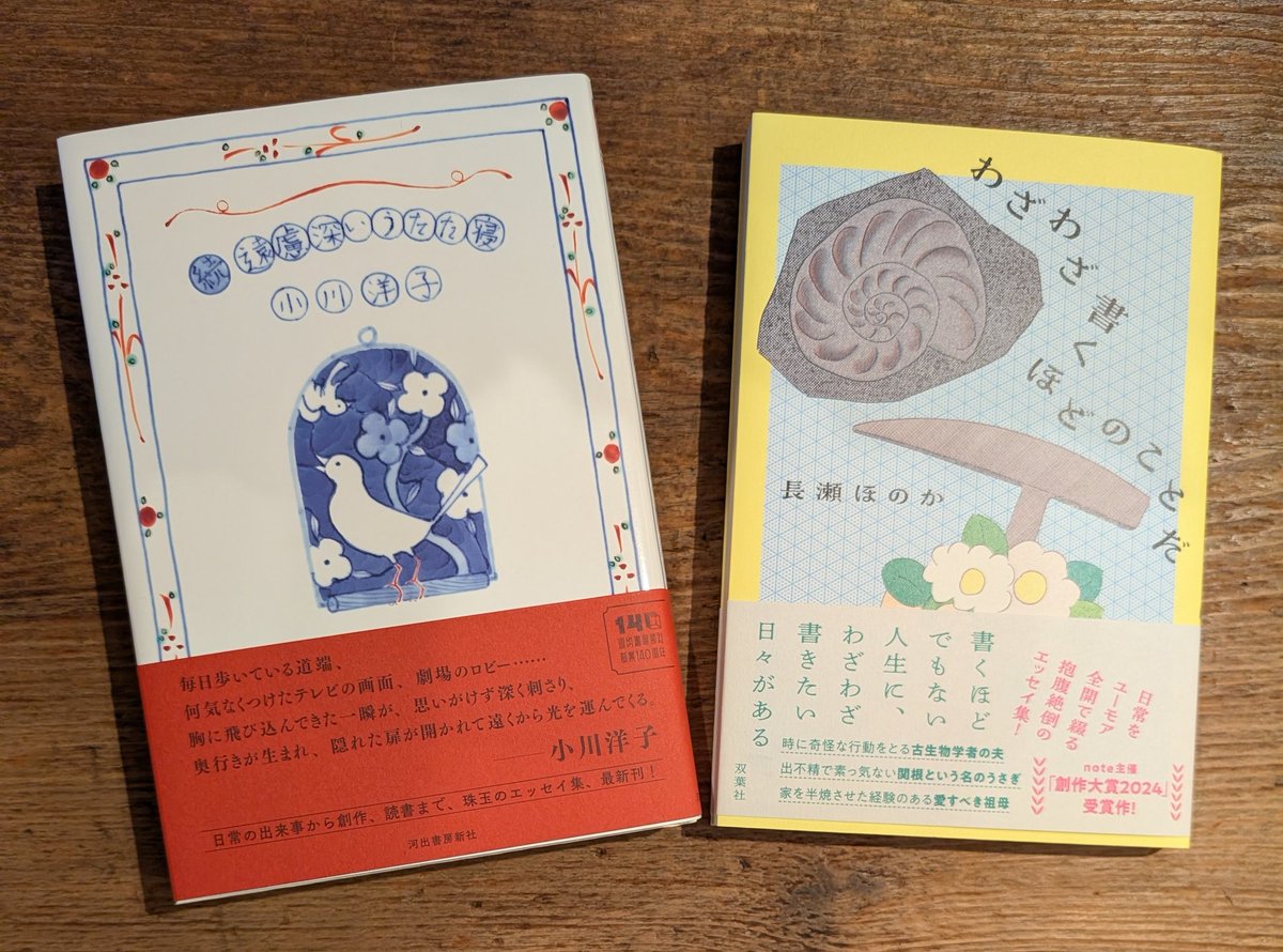 adanonki's tweet image. 新刊入荷その2☆

『続・遠慮深いうたた寝』小川洋子／河出書房新社

『わざわざ書くほどのことだ』長瀬ほのか／双葉社