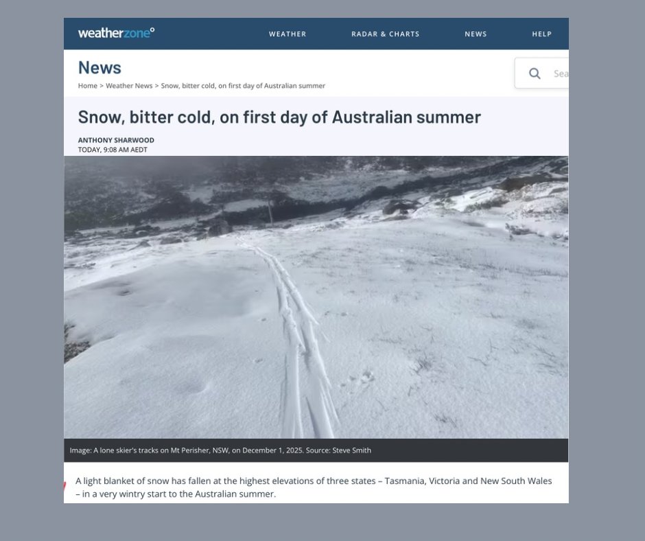 craigkellyAFEE's tweet image. Global Warming strikes again - the first day of the Aussie summer and it’s snowing in three states. 

weatherzone.com.au/news/snow-bitt…