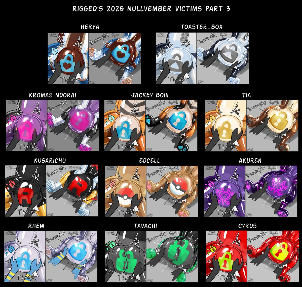riggedreded's tweet image. Here&apos;s the finale batch of nulges!

30 whole days, 42 entire nulges made, Soooooo many @~@

Thank you all who participated in this Nullvember event! And thank you everyone for all the support!💙🩵🤍

Everyone shown will be listed in the comments!

#nulges