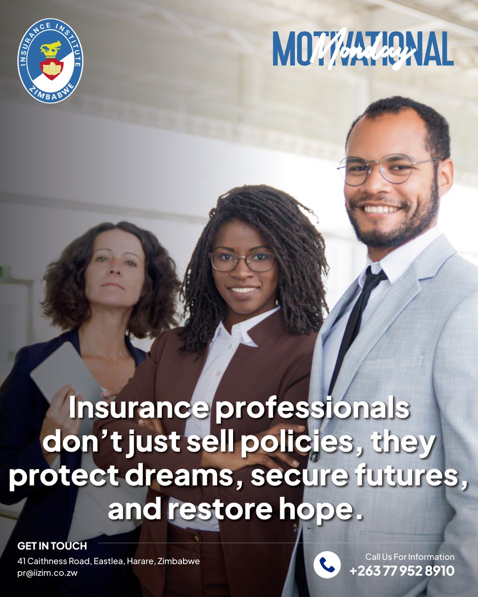 iizimharare's tweet image. Insurance professionals don’t just sell policies they protect dreams, secure futures, and restore hope. Start this week knowing your work changes lives. #IIZMotivationalMonday #SecureYourFuture #RestoreHope #InsuranceProfessionals