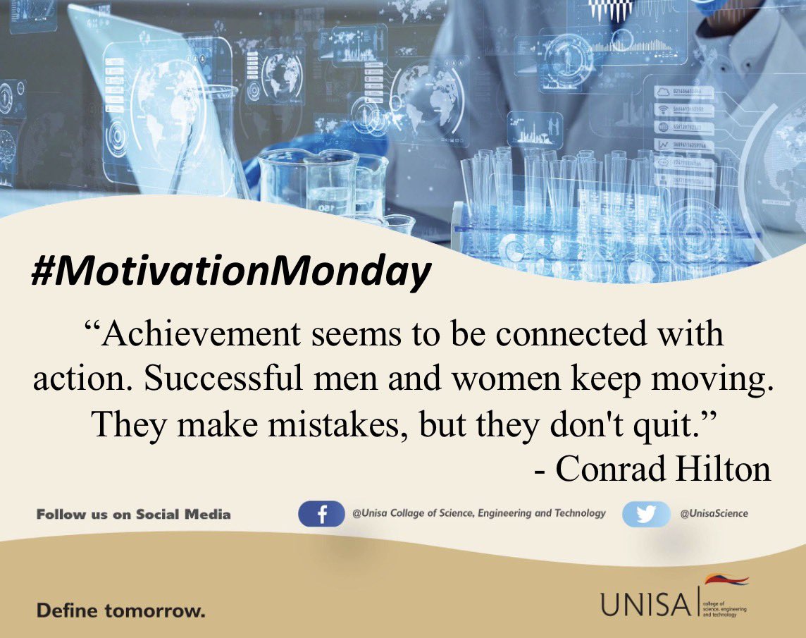 UnisaCSET's tweet image. #MotivationMonday #UNISA #CSET
#Unisa150andBeyond