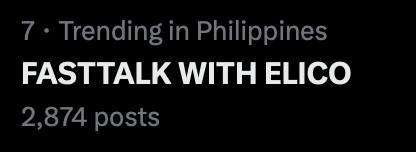 ineffablebarvee's tweet photo. We’re currently trending at number seven

kaya mag top one for Marco and 
@elizaborromeo_ ? kayang kaya!

@ELICOOFC @teammarcoofc01 @TeamElizaOfc
 @TheElizettes
 
FASTTALK WITH ELICO
FASTTALK WITH ELICO https://t.co/mj3wh1HaiI