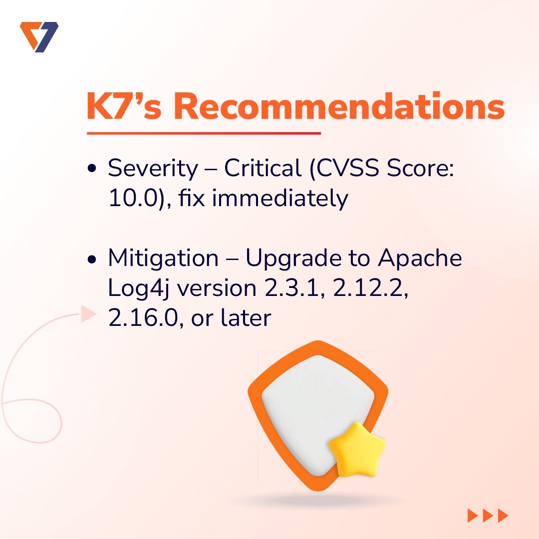 k7computing's tweet image. The Log4j vulnerability has been well known for several years, but we still find organisations running vulnerable versions! Swipe through for mitigation measures, and learn more about how K7 VAPT can help you strengthen enterprise cybersecurity at k7computing.com/in/business-us…