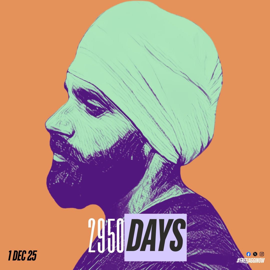 FreeJaggiNow's tweet image. Today, Monday 01 December 2025 marks:

2950 days of wrongful imprisonment
2950 days of torture &amp;amp; abuse 
2950 days of human rights breach
2950 days of injustice
2950 days of arbitrary detention

No evidence.
No conviction.

#FreeJaggiNow