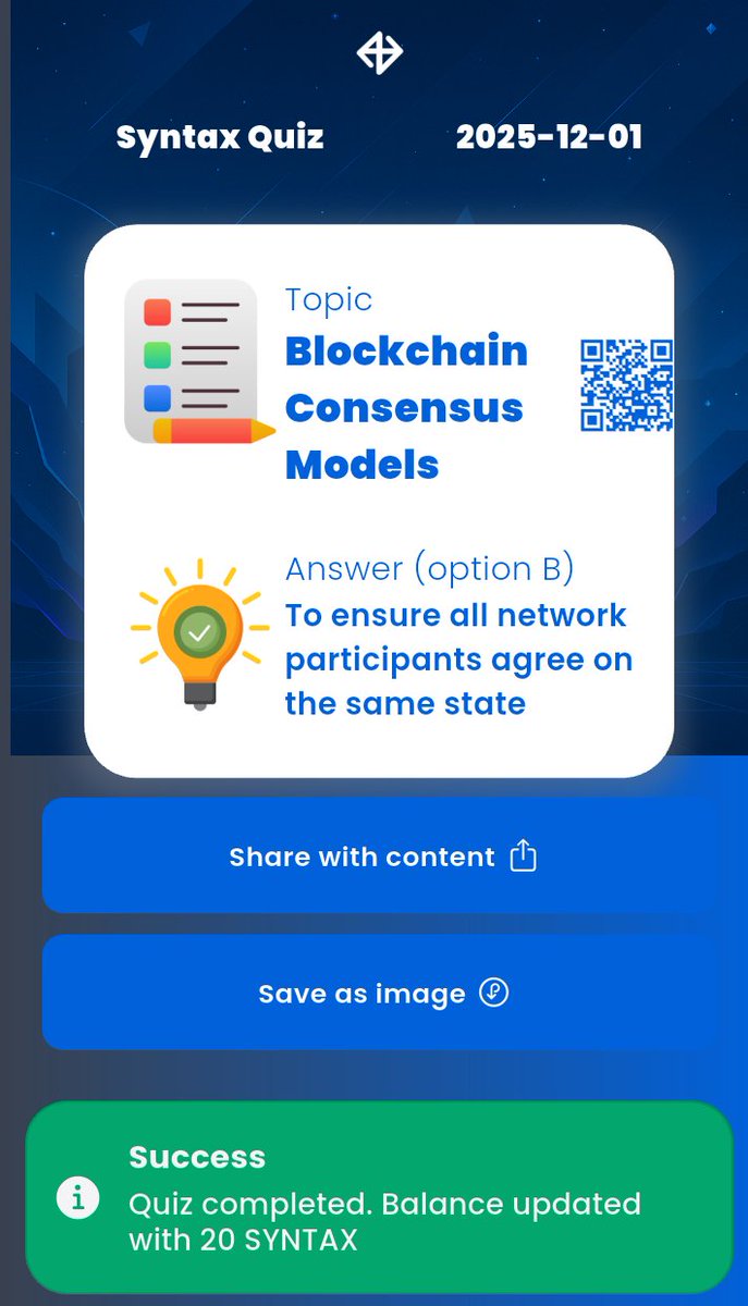 churchi_blaq's tweet image. DECEMBER 1ST, 2025
1) #SyntaxVerse quiz answer for today 🎯
2) #Xenea wallet #quiz answer for today  ✅
3) #Marina protocol quiz #answer 🔥
4) #SpurProtocol quiz answer 👌

Time to contribute and stack with 👇
@SIXR_cricket