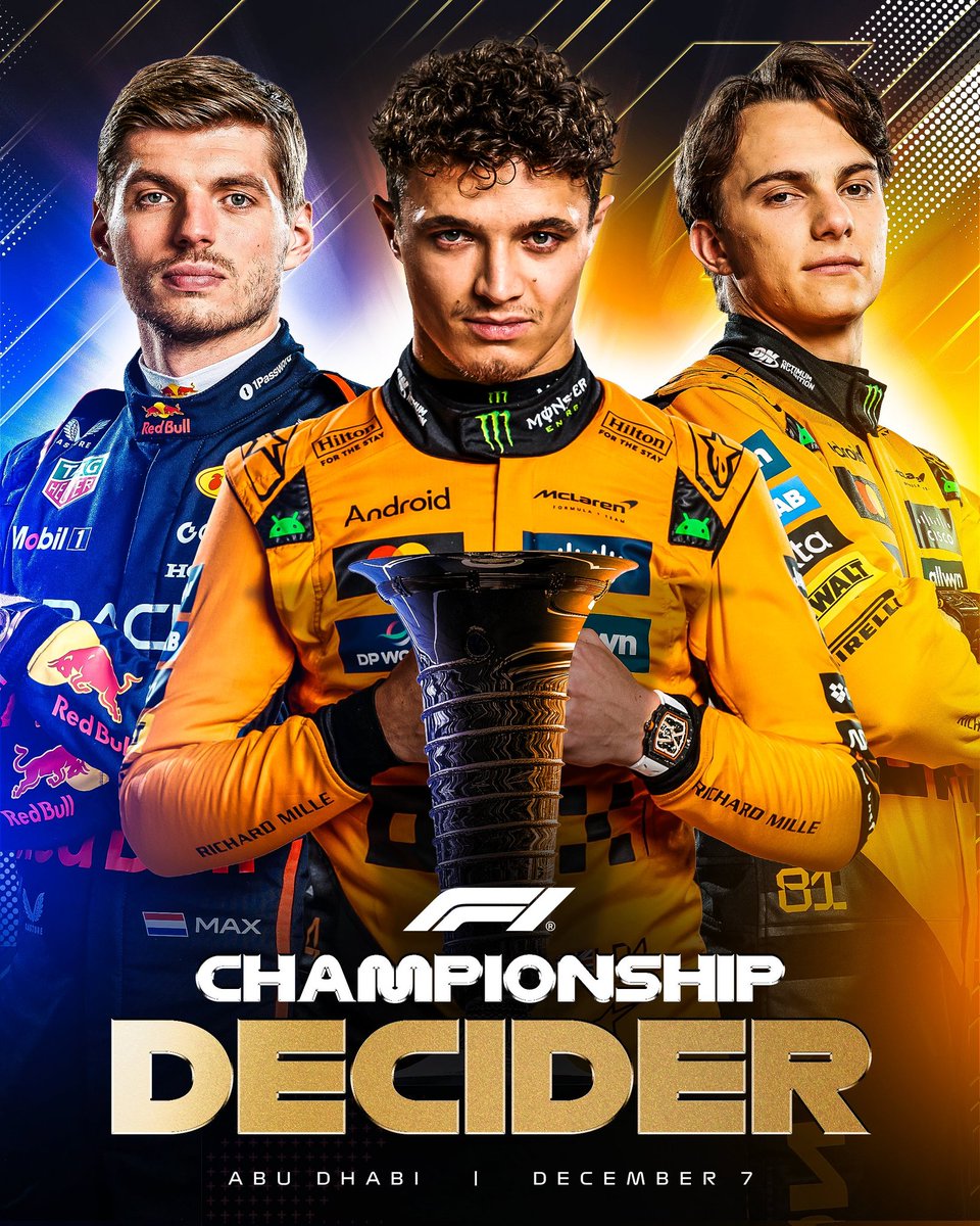 McLarenF1France's tweet image. 🟠SEMAINE DE COURSE N°24🏁

LE grand final de la saison nous attends à Abu Dhabi,3 hommes pour une couronne,ça va être stressant !!

HORAIRES : 

FP1 : Vendredi 5 Décembre 10h30

FP2: Vendredi 5 Décembre 14h00

FP3: Samedi 6 Décembre 11h30

Qualif: Samedi 6 Décembre 15h00

Course…