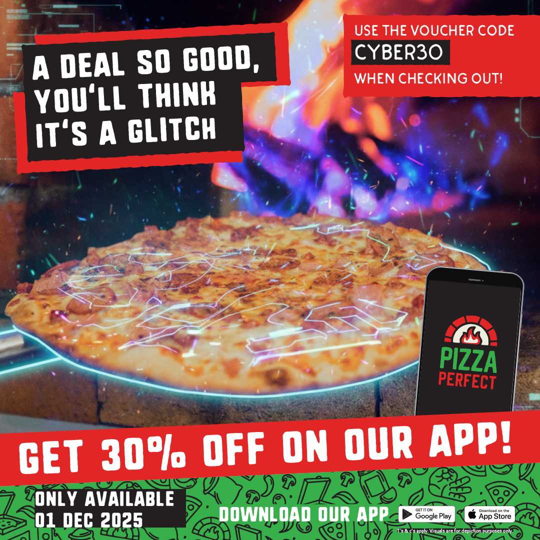 PizzaPerfectza's tweet image. Our deals keep getting hotter this #CyberMonday at #PizzaPerfect 🔥

Get 30% OFF on our APP when you use the promo code: CYBER30 when checking out 😋

Ts &amp;amp; Cs Apply | Promotion is Available Only On 1 December 2025
