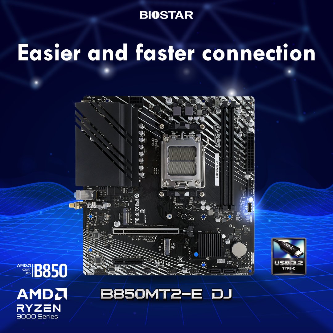 Designed for modern builds, B850MT2-E DJ supports internal USB 3.2 Type-C, giving you faster data transfer and a more convenient front-panel connection.💫

Know more:
biostar.com.tw/app/en/mb/intr…

#BIOSTAR #AMD #Ryzen9000 #B850