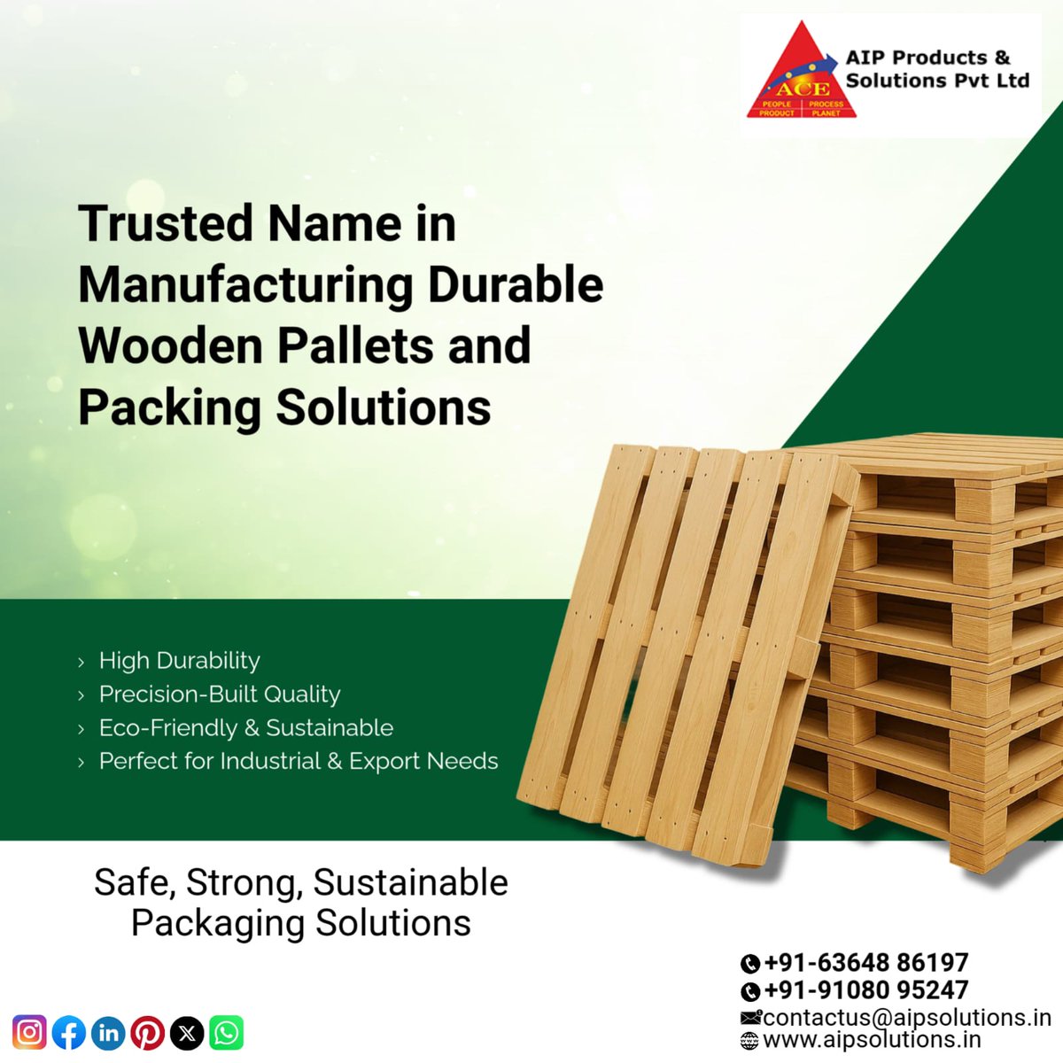 AIPSolutions1's tweet image. 📦 Strong. Sustainable. Reliable.

Premium wooden pallets for industrial &amp;amp; export needs.
✔ Durable
✔ Precision-built
✔ Eco-friendly

📞 wa.me/+91-6364886197 
        wa.me/+91-9108095247
🌐 aipsolutions.in

#AIPSolutions #WoodenPallets #PackagingSolutions