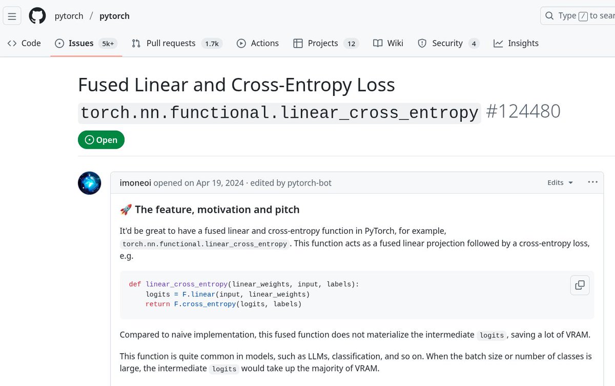 github.com/pytorch/pytorc…
果然又是大坑😅😅😅
顺便说一下它之所以慢是因为模型不够大。因为它是把最后一个输出层矩阵乘法拆成好几个顺序的子矩阵乘法（有点类似于data parallism）。
问题是模型小的时候或者输入batch