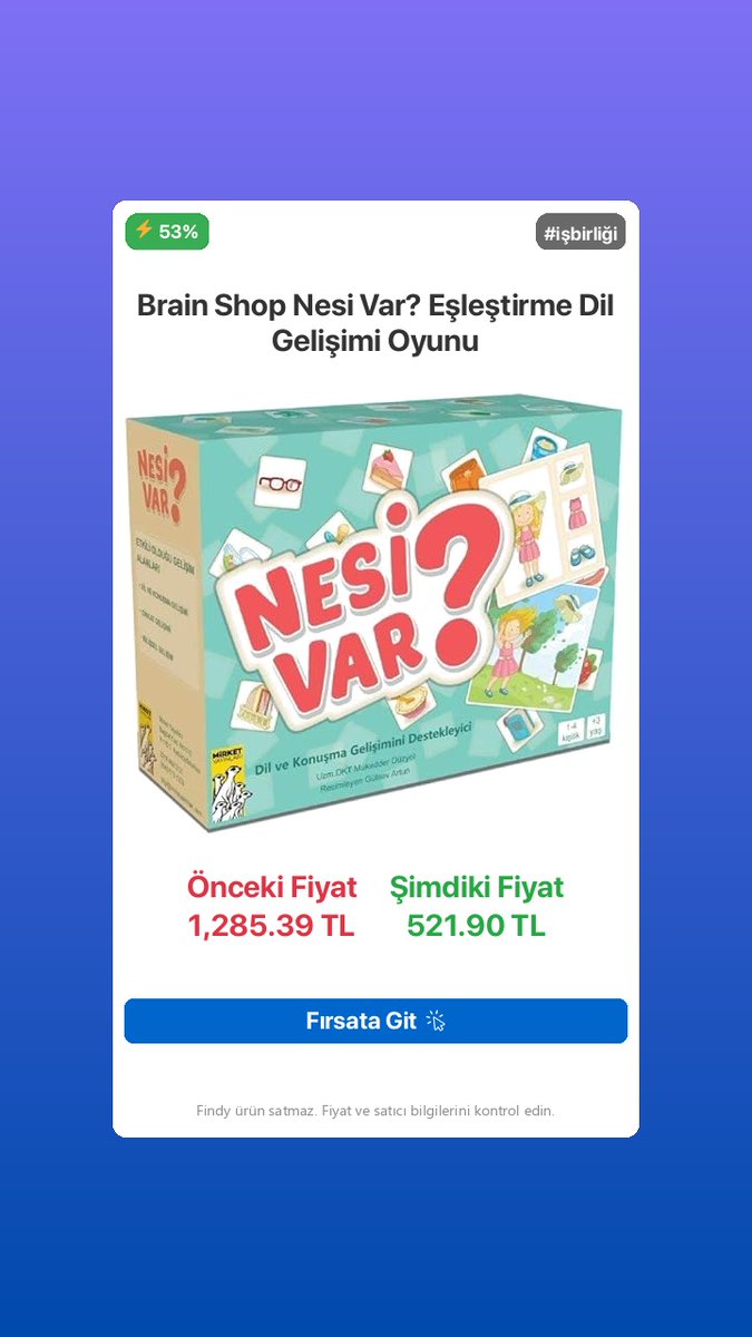 findytr's tweet photo. 🎉 En İyi Fiyat!

🛍️ Brain Shop Nesi Var? Eşleştirme Dil Gelişimi Oyunu

🔥 1285.39 TL yerine sadece 521.9 TL fiyatıyla!

5.0/5 yıldızlı kalite!

🔗 https://t.co/tsRRx35cPw

Yorumlanmamış bu ürün tam size göre olabilir!

🛍️ Amazon

#isbirligi https://t.co/z0VPJTZNil
