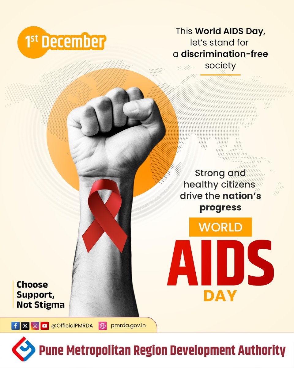 OfficialPMRDA's tweet image. A city progresses when its people are healthy, aware, and included.
On World AIDS Day, let’s pledge to build a society without discrimination. #WorldAIDSDay #AIDSAwareness #SupportNotStigma #HealthForAll #StrongerTogether