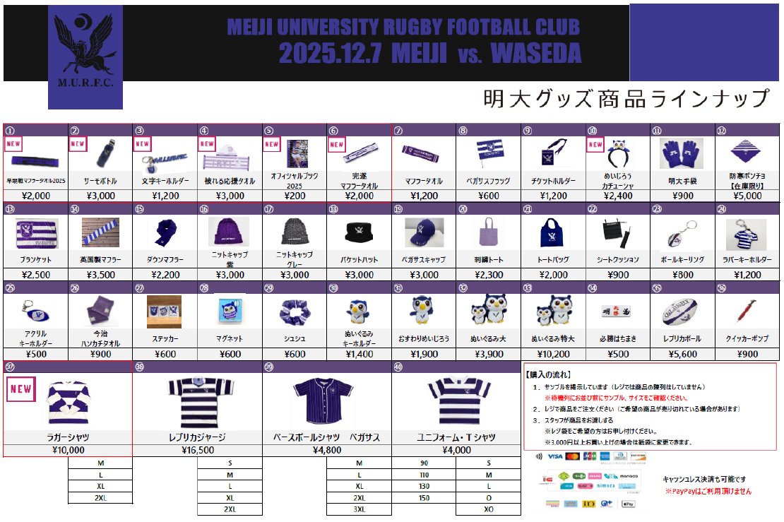 ☆ラグビー早明戦まであと6日☆ 12/7 会場販売商品ラインナップと注目