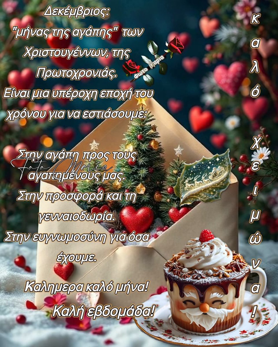 Χαρούμενο γιορτινό ευλογημένο μήνα Δεκέμβριο, όμορφη καλημέρα ☕🍄❤️