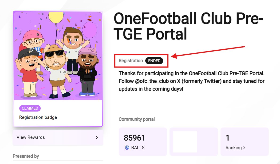 📢<a href="/ofc_the_club/">OneFootball Club</a> Club Pre-TGE Portal Successfully Ended ❌

📊TGE Soon

Check Here : app.megaphone.xyz/pages/onefootb…

My Stats
🥇 Rank - 66k
⚽️ Balls - .20k

⤵️What's Your stats?
