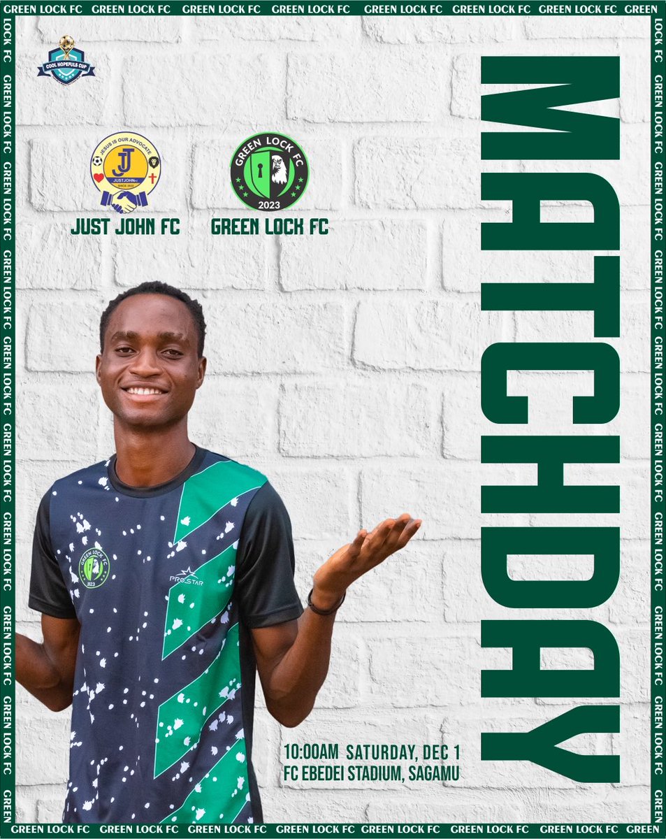 GreenLockFC's tweet image. 🟢 MATCHDAY!

🆚 Just John FC
🕗 10:00AM
🏟️ FC Ebedei Stadium, Sagamu

#GreenLockFC #IgniteTheGameIgniteTheFame #coolhopefulstourney