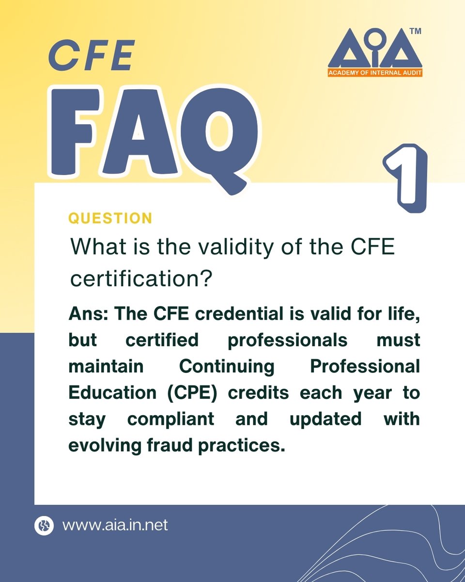 AcademyAudit's tweet photo. Welcome to our CFE FAQ series!🎓
Curious about CFE, CIA, or CAMS? DM us today — we’ll guide you honestly🫱🏼🫲🏻
#CFECertification #FraudExamination #AuditProfessionals #ComplianceCareers #CFEJourney #AIACommunity #CareerGrowth #ForensicAccounting #FutureCFEs #ProfessionalDevelopment https://t.co/86bf9cYF9g