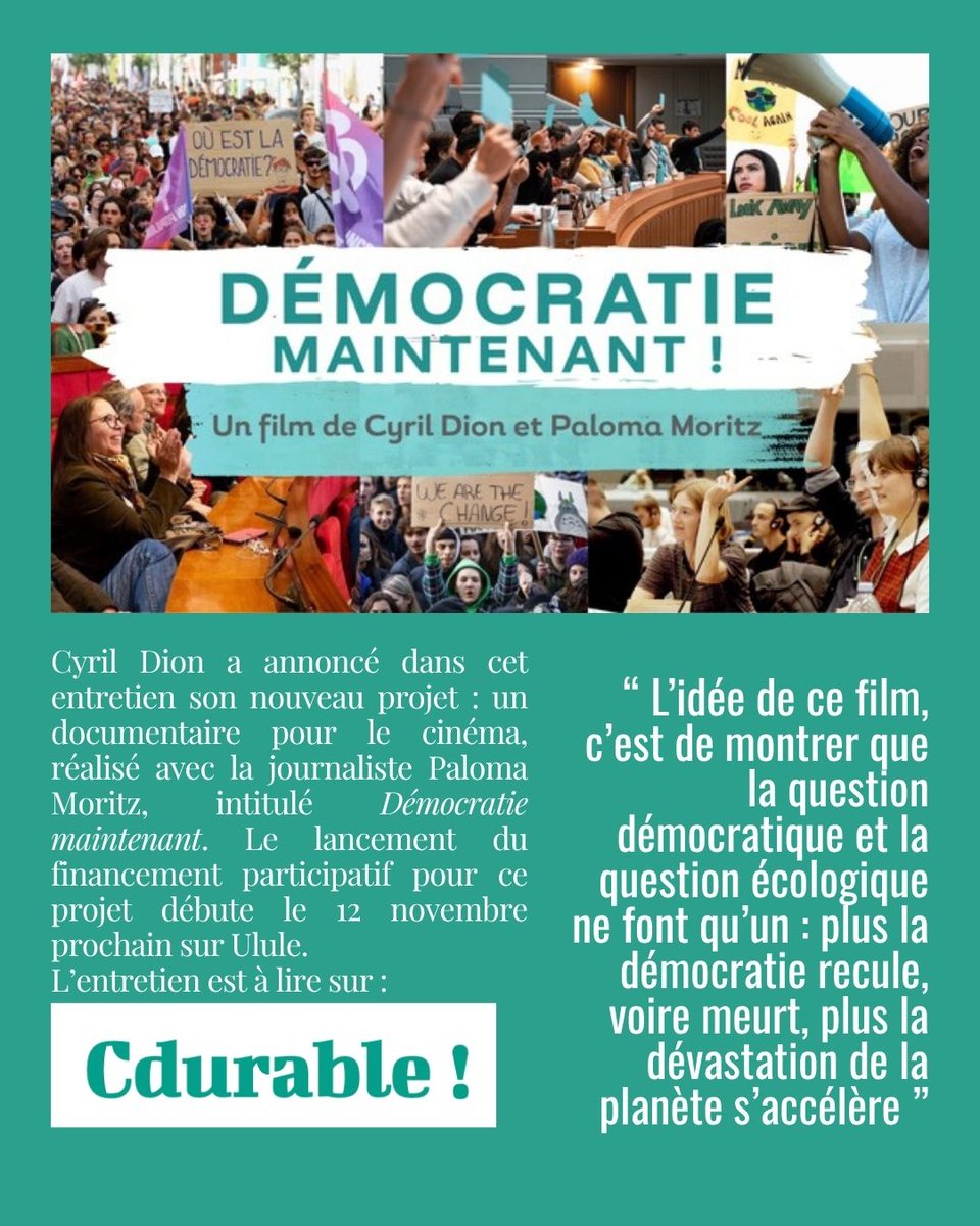 CDURABLE's tweet image. 10 ans après #Demain, @cdion poursuit son œuvre en quête d’un monde reconnecté au vivant. Alors que le film ressort en salles le 8 décembre, il publie La lutte enchantée et prépare un nouveau long-métrage. Entretien sur @CDURABLE  avec un conteur engagé : cdurable.info/cyril-dion-mon…
