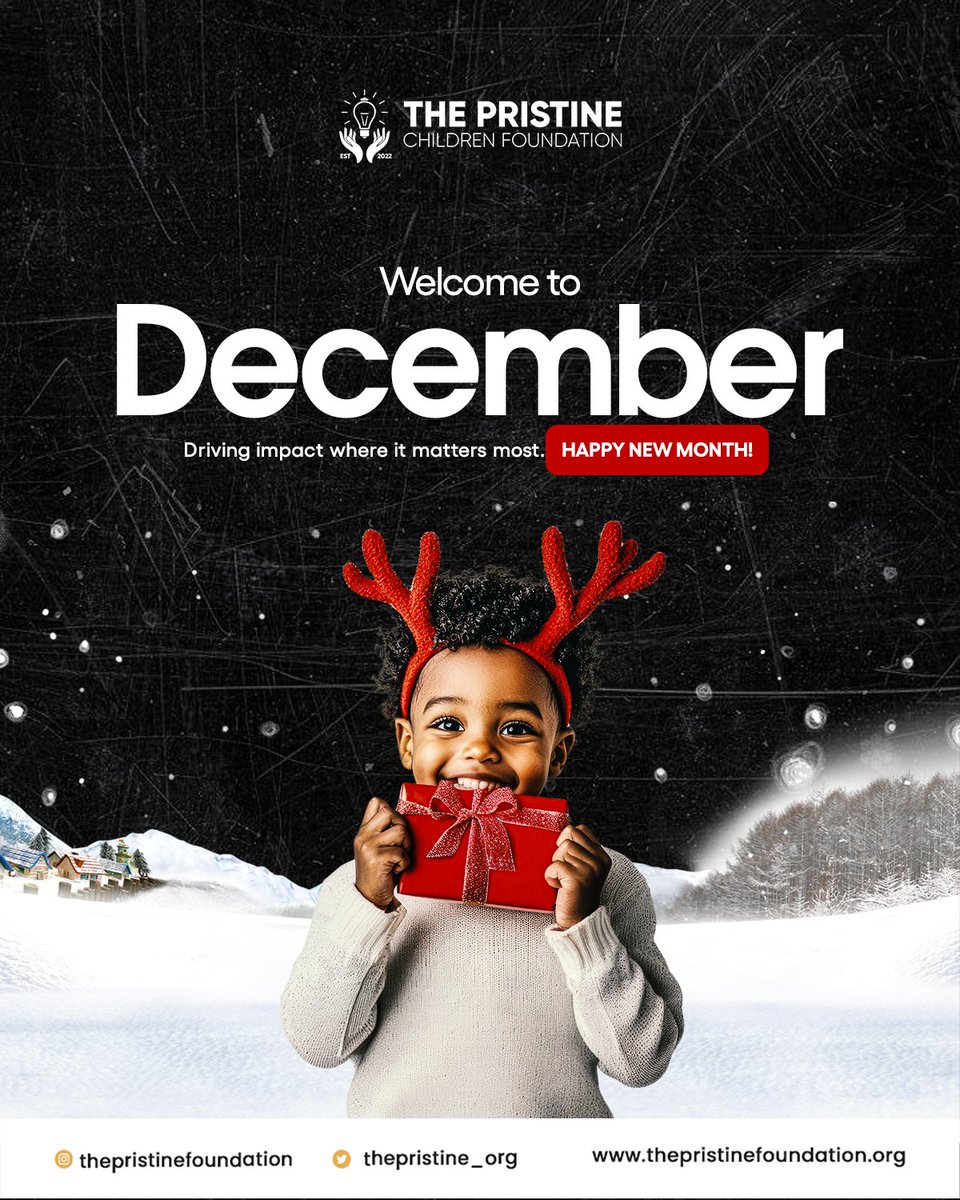 thepristine_org's tweet photo. December is here, and we’re stepping into it with gratitude, joy, and a renewed drive to support the children who need us most. 
Here’s to a month filled with impact, love, and meaningful change. 
#PristineChildrenFoundation #ChildSupport #HappyNewMonth https://t.co/7hotBJlOiQ