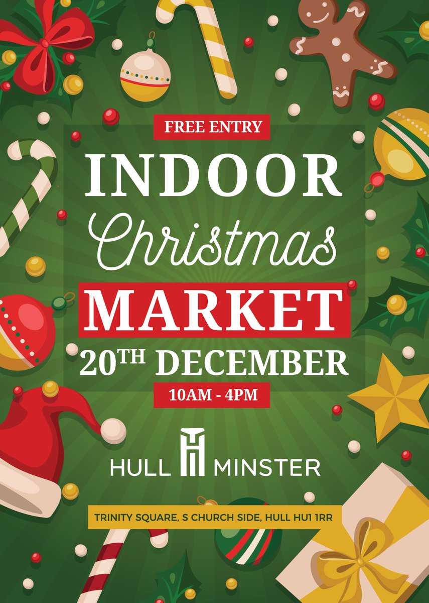 HullMinster's tweet image. Indoor Christmas Market
HULL MINSTER, South Church Side, Hull, HU1 1RR
20 Dec 2025 10am - 4pm FREE
Family &amp;amp; Dog Friendly
Christmas market inside of the splendid Hull Minster, 10am to 4pm. 
Traders details here hm.churchsuite.com/events/lbwvhp3y