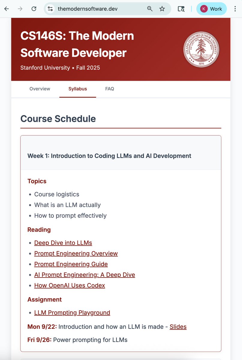 🚀 斯坦福的“现代软件开发者”课程看起来是史上最酷的课程！

最棒的是：幻灯片、阅读材料和作业都向公众开放，你也可以跟着学习！

授课教师：Mihail Eric